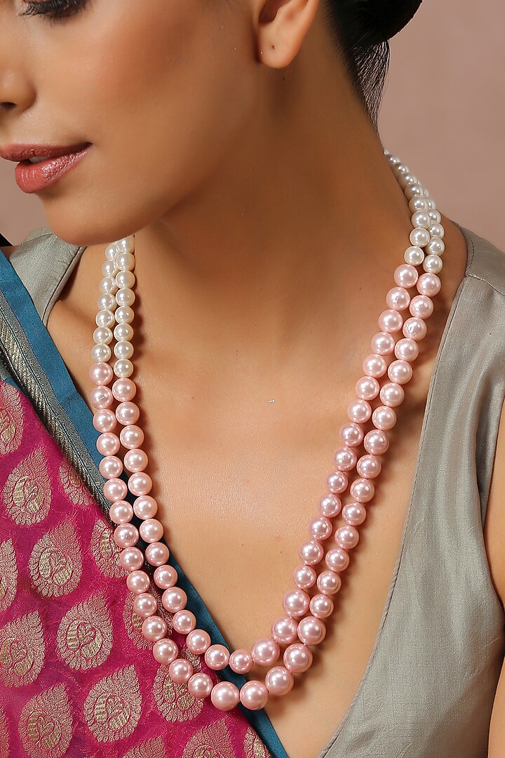 Silver Finish Bead & Pearl Long Necklace by Swabhimann Jewellery at Pernia's Pop Up Shop
