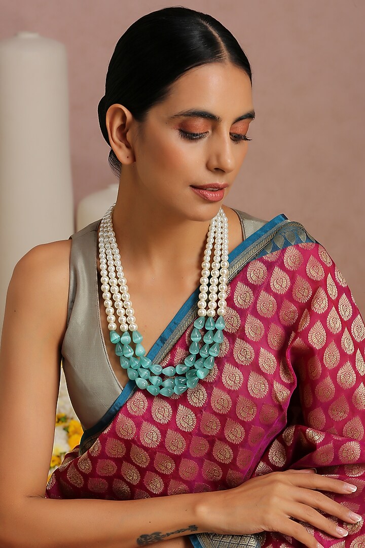 Gold Finish Bead & Pearl Long Necklace by Swabhimann Jewellery at Pernia's Pop Up Shop
