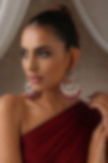 Black Rhodium Finish Red Kundan Polki Chandbali Earrings by Swabhimann Jewellery at Pernia's Pop Up Shop