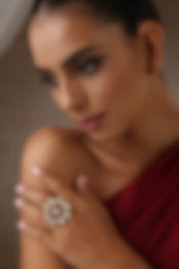 Gold Finish Red Kundan Polki Ring by Swabhimann Jewellery at Pernia's Pop Up Shop