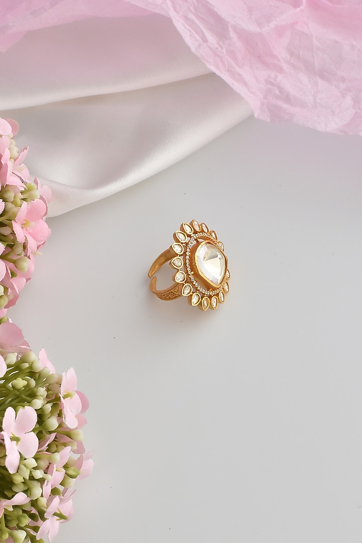 Gold Finish Kundan Polki Ring by Swabhimann Jewellery at Pernia's Pop Up Shop