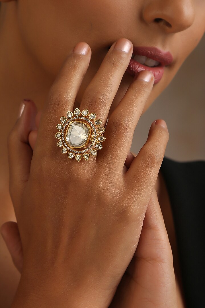 Gold Finish Kundan Polki Ring by Swabhimann Jewellery at Pernia's Pop Up Shop