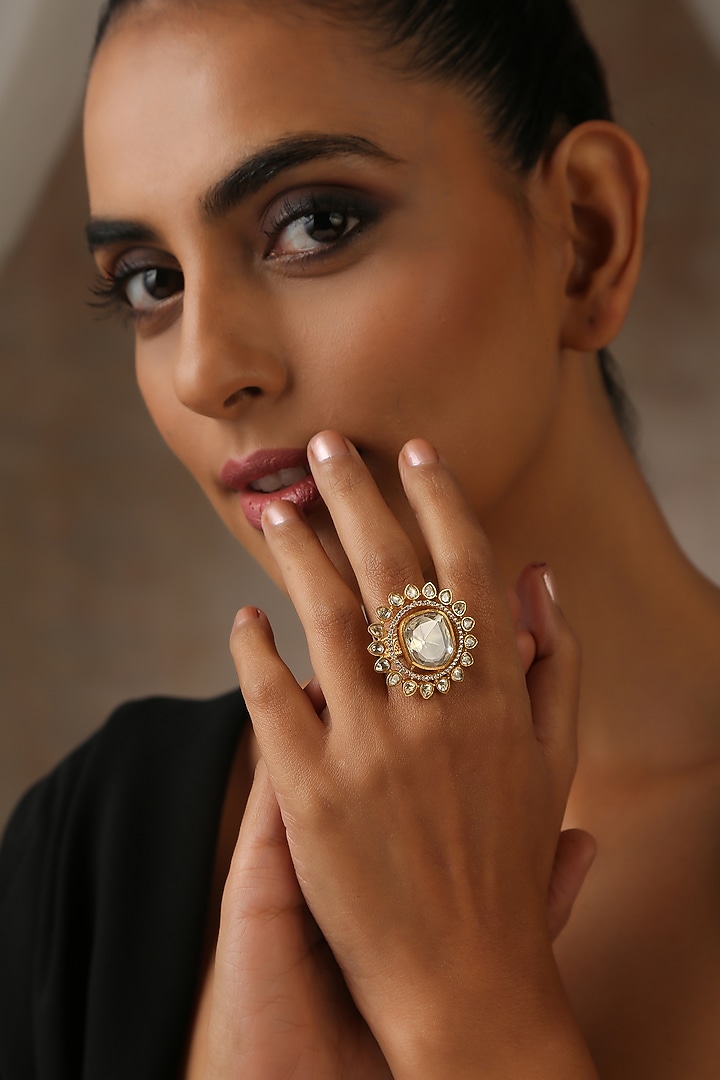 Gold Finish Kundan Polki Ring by Swabhimann Jewellery at Pernia's Pop Up Shop