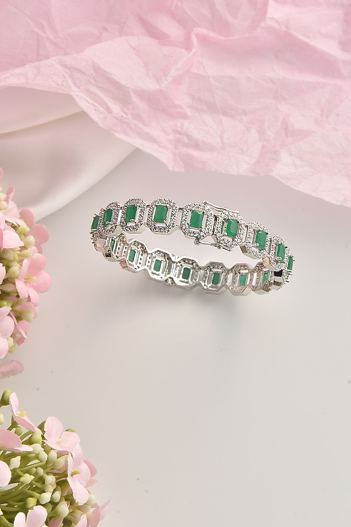 White Finish Emerald & Zircon Kada by Swabhimann Jewellery at Pernia's Pop Up Shop