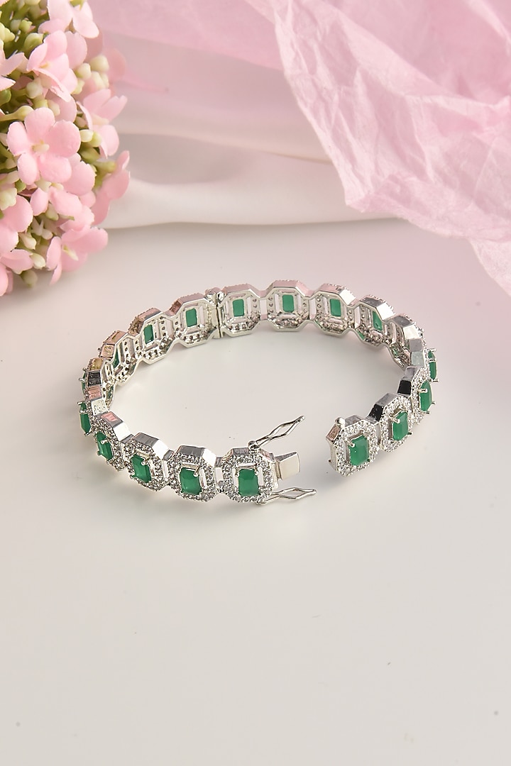White Finish Emerald & Zircon Kada by Swabhimann Jewellery at Pernia's Pop Up Shop