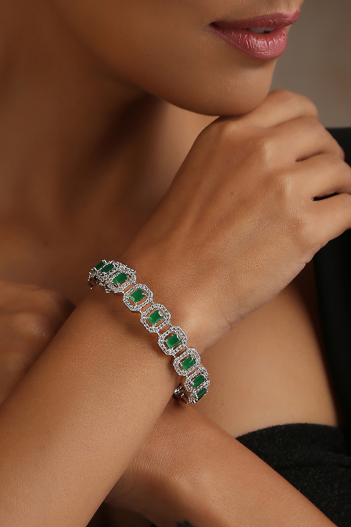 White Finish Emerald & Zircon Kada by Swabhimann Jewellery at Pernia's Pop Up Shop