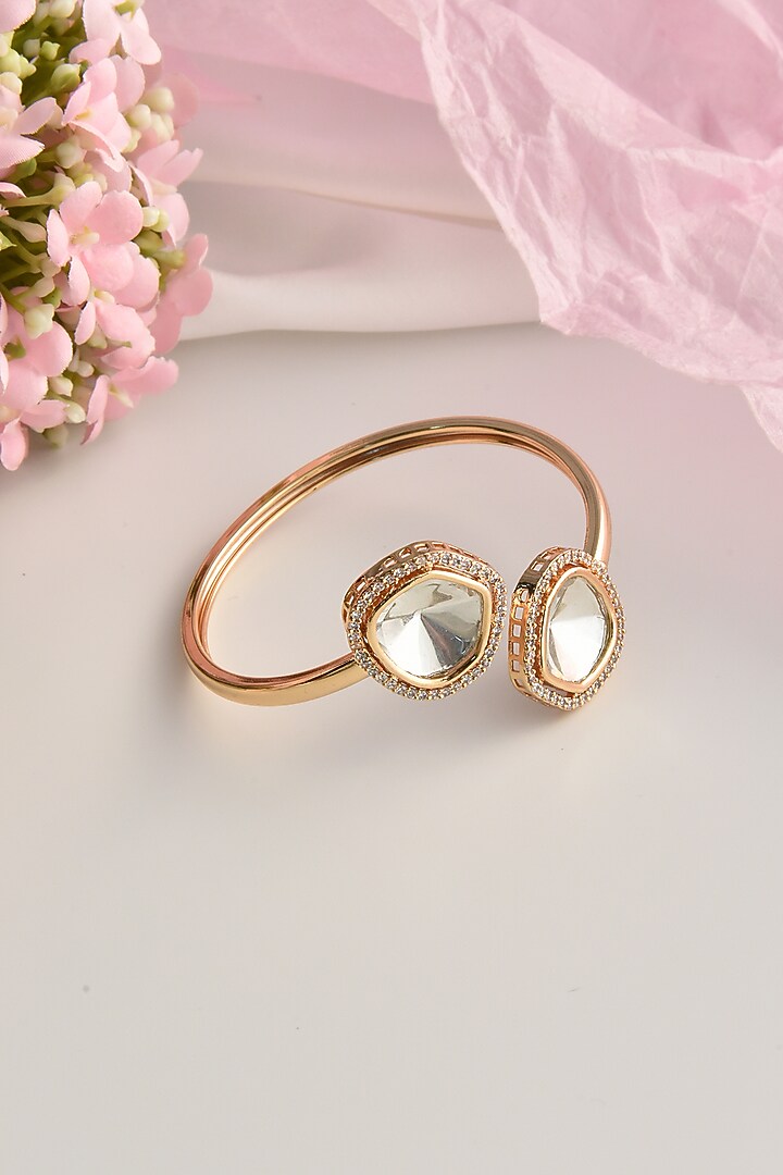 Rose Gold Finish Kundan Polki Bracelet by Swabhimann Jewellery at Pernia's Pop Up Shop