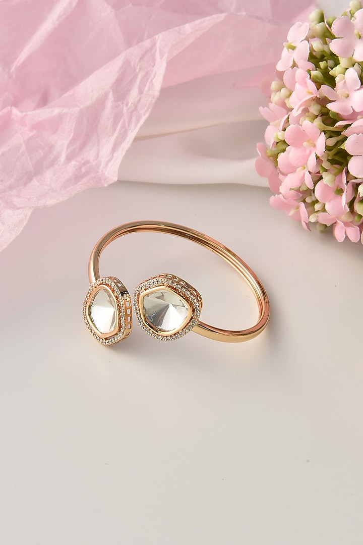 Rose Gold Finish Kundan Polki Bracelet by Swabhimann Jewellery at Pernia's Pop Up Shop