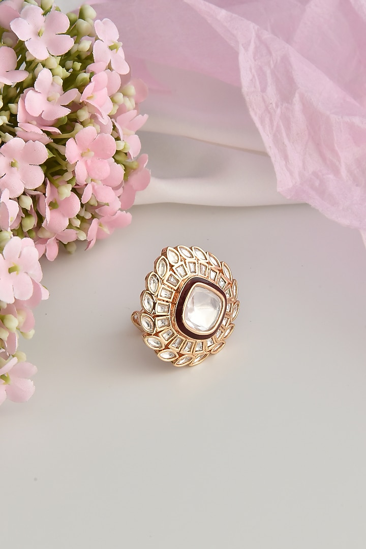 Rose Gold Finish Red Kundan Polki Ring by Swabhimann Jewellery at Pernia's Pop Up Shop