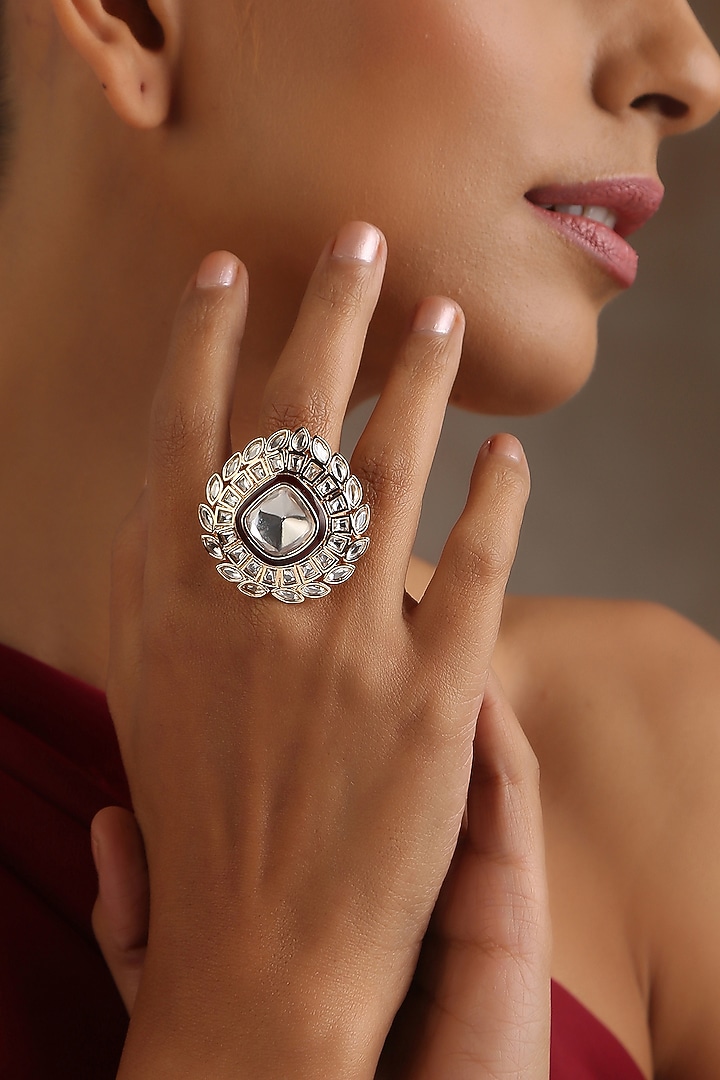 Rose Gold Finish Red Kundan Polki Ring by Swabhimann Jewellery at Pernia's Pop Up Shop