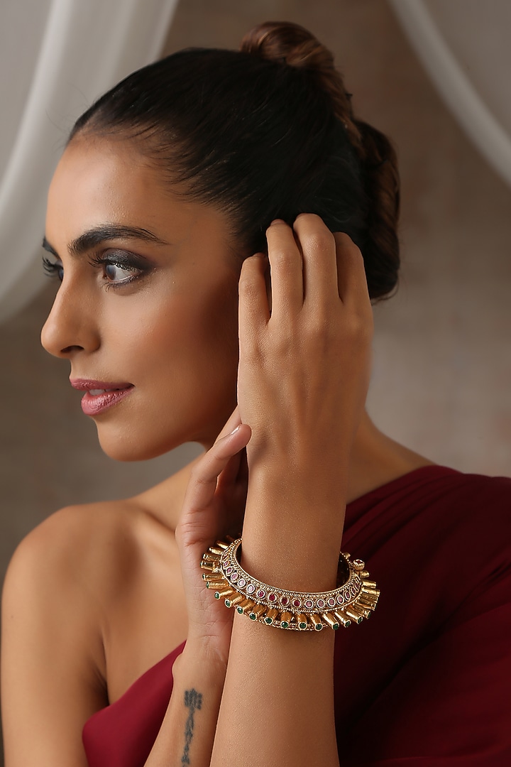 Gold Finish Ruby Temple Kada by Swabhimann Jewellery at Pernia's Pop Up Shop
