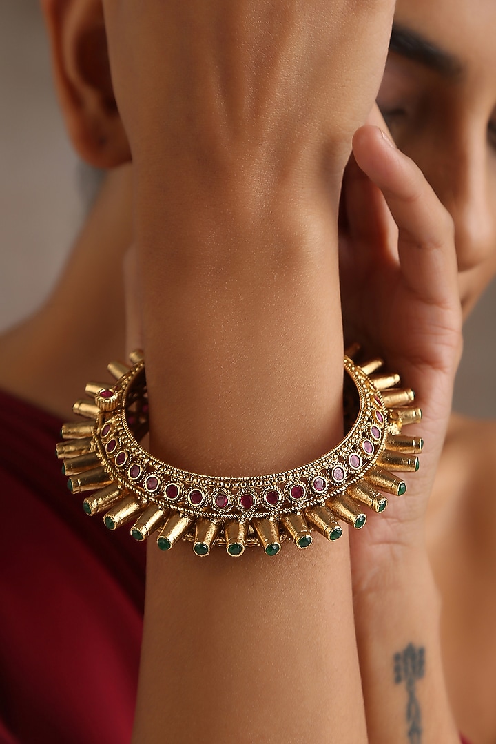 Gold Finish Ruby Temple Kada by Swabhimann Jewellery at Pernia's Pop Up Shop