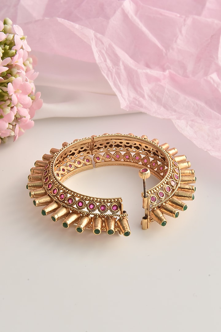 Gold Finish Ruby Temple Kada by Swabhimann Jewellery at Pernia's Pop Up Shop