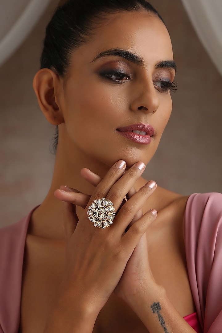 Gold Finish Kundan Polki Ring by Swabhimann Jewellery at Pernia's Pop Up Shop