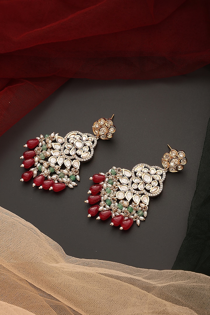 Gold Finish Kundan Polki Chandbaali Earrings by Swabhimann Jewellery at Pernia's Pop Up Shop