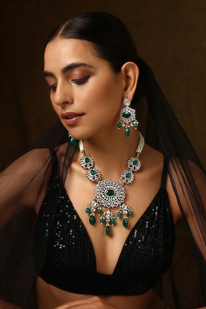 White Finish Kundan Polki Necklace Set by Swabhimann Jewellery at Pernia's Pop Up Shop