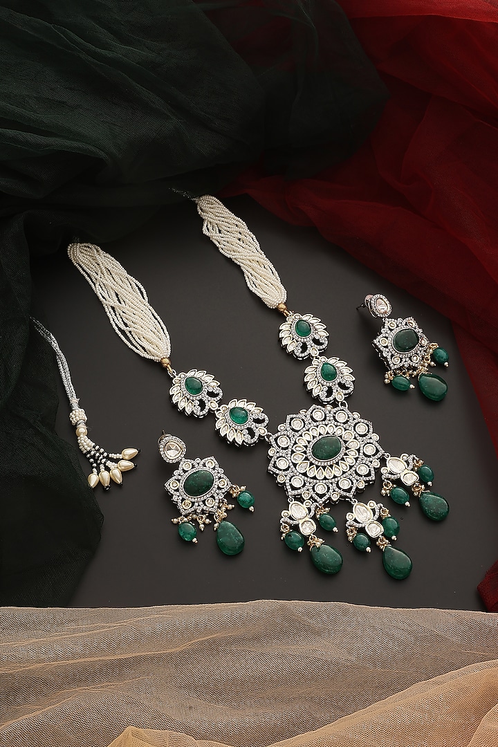 White Finish Kundan Polki Necklace Set by Swabhimann Jewellery at Pernia's Pop Up Shop