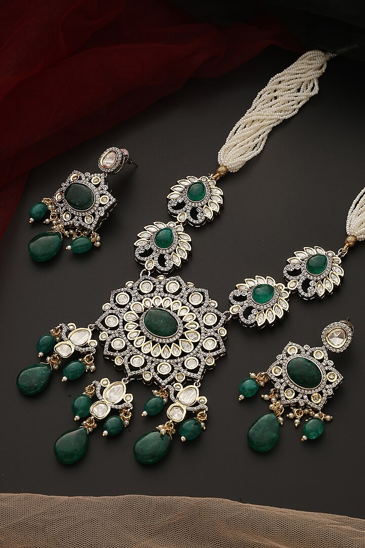 White Finish Kundan Polki Necklace Set by Swabhimann Jewellery at Pernia's Pop Up Shop