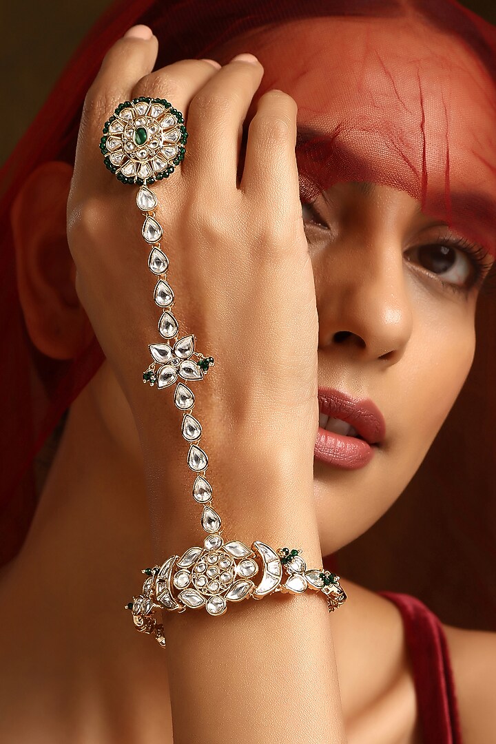 Gold Finish Kundan Polki Hathphool by Swabhimann Jewellery at Pernia's ...