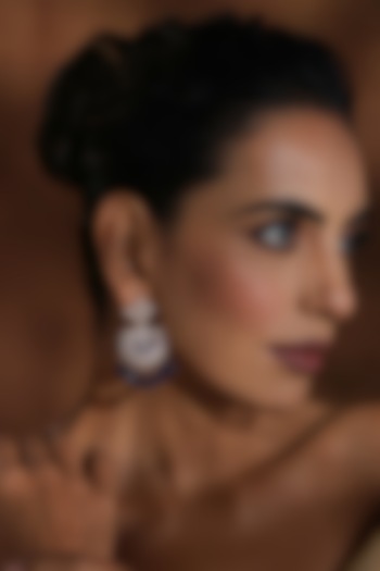 Rose Gold Finish Blue Kundan Polki Chandbali Earrings by Swabhimann Jewellery at Pernia's Pop Up Shop