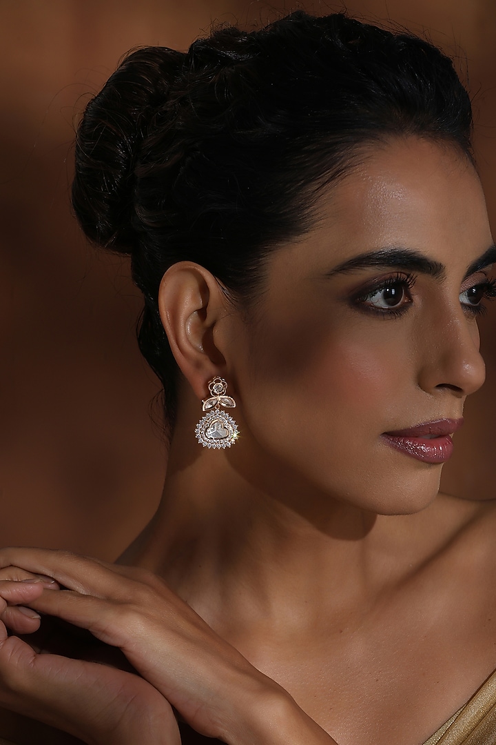 Rose Gold Finish Kundan Polki Dangler Earrings by Swabhimann Jewellery at Pernia's Pop Up Shop