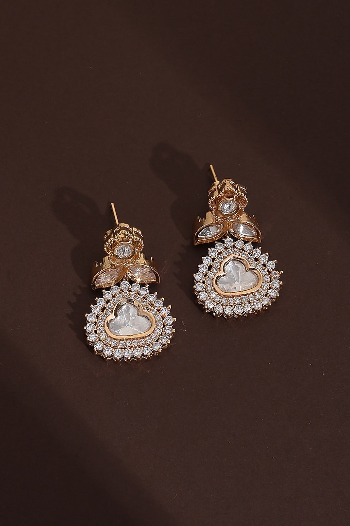 Rose Gold Finish Kundan Polki Dangler Earrings by Swabhimann Jewellery at Pernia's Pop Up Shop