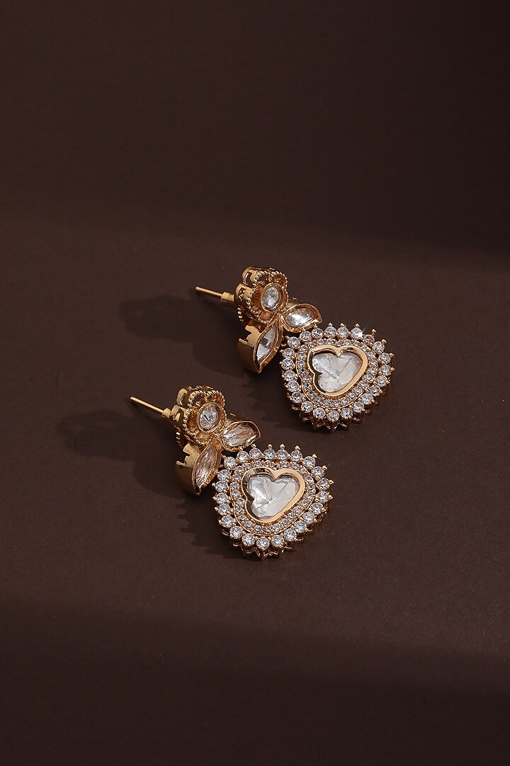 Rose Gold Finish Kundan Polki Dangler Earrings by Swabhimann Jewellery at Pernia's Pop Up Shop