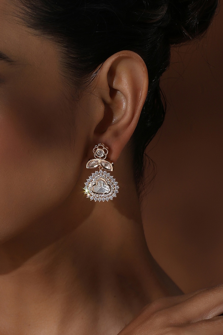 Rose Gold Finish Kundan Polki Dangler Earrings by Swabhimann Jewellery at Pernia's Pop Up Shop
