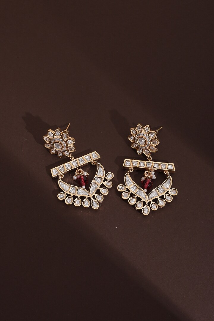 Rose Gold Finish Kundan Polki Chandbali Earrings by Swabhimann Jewellery at Pernia's Pop Up Shop
