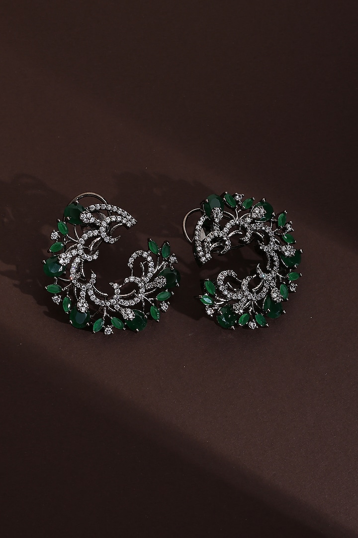 Black Rhodium Finish Green Zircon Hoop Earrings by Swabhimann Jewellery at Pernia's Pop Up Shop