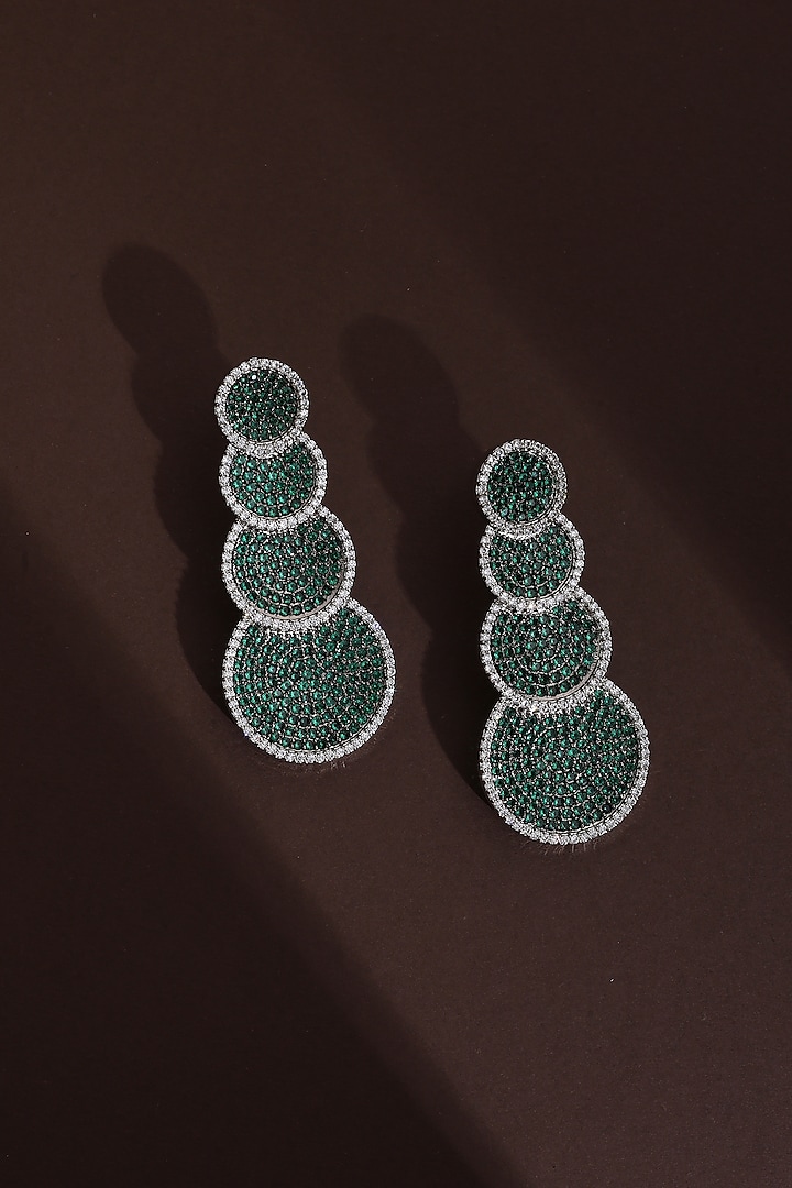 Black Rhodium Finish Green Zircon Dangler Earrings by Swabhimann Jewellery at Pernia's Pop Up Shop