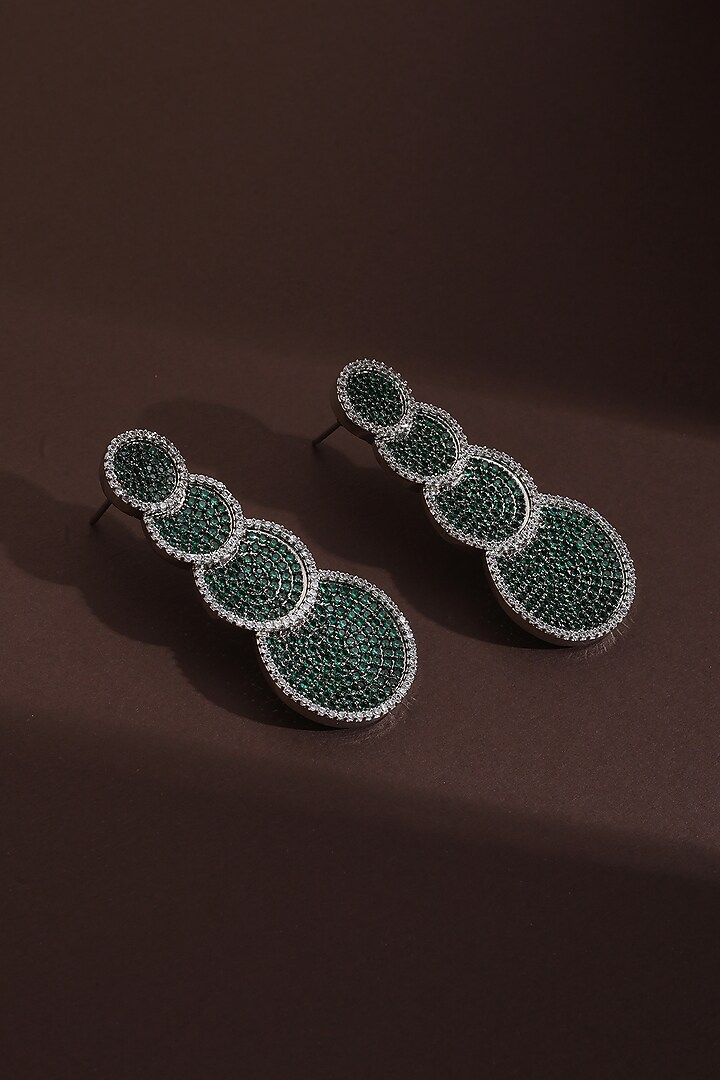 Black Rhodium Finish Green Zircon Dangler Earrings by Swabhimann Jewellery at Pernia's Pop Up Shop