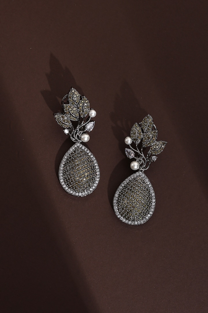 Black Rhodium Finish Champagne Zircon Dangler Earrings by Swabhimann Jewellery at Pernia's Pop Up Shop