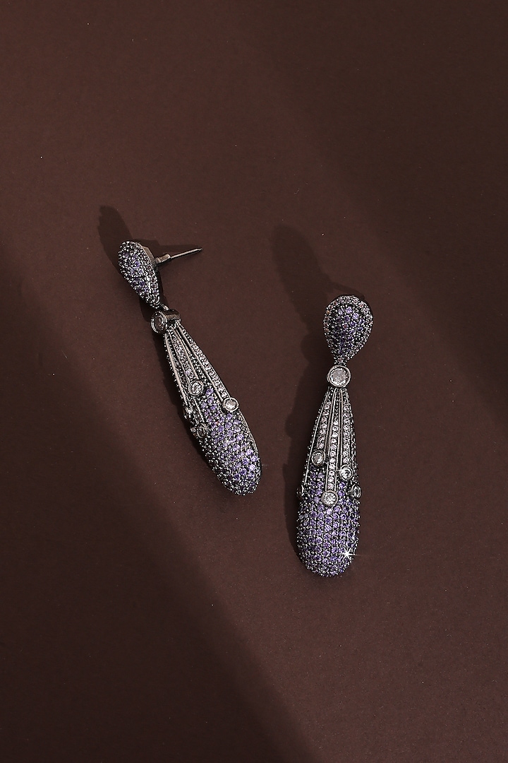 Black Rhodium Finish Lavender Zircon Dangler Earrings by Swabhimann Jewellery at Pernia's Pop Up Shop