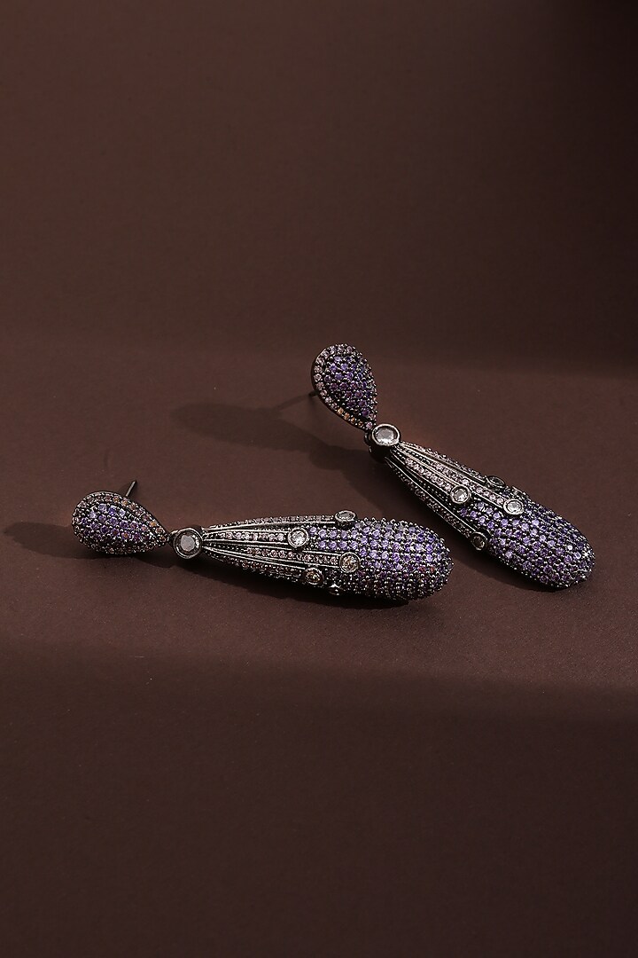 Black Rhodium Finish Lavender Zircon Dangler Earrings by Swabhimann Jewellery at Pernia's Pop Up Shop