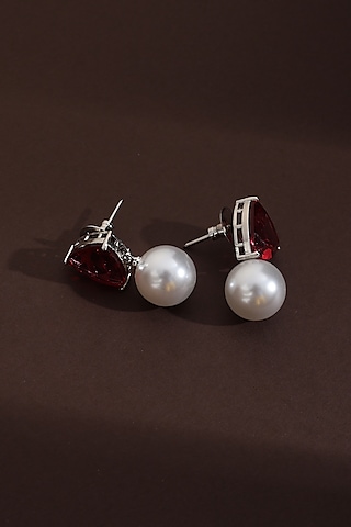 Black Rhodium Finish Red Zircon Stud Earrings by Swabhimann Jewellery