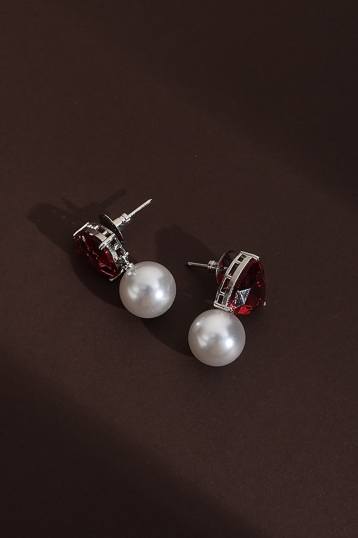 Black Rhodium Finish Red Zircon Stud Earrings by Swabhimann Jewellery at Pernia's Pop Up Shop