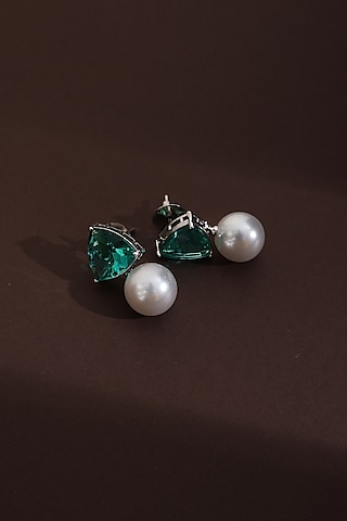 Black Rhodium Finish Green Zircon Stud Earrings by Swabhimann Jewellery