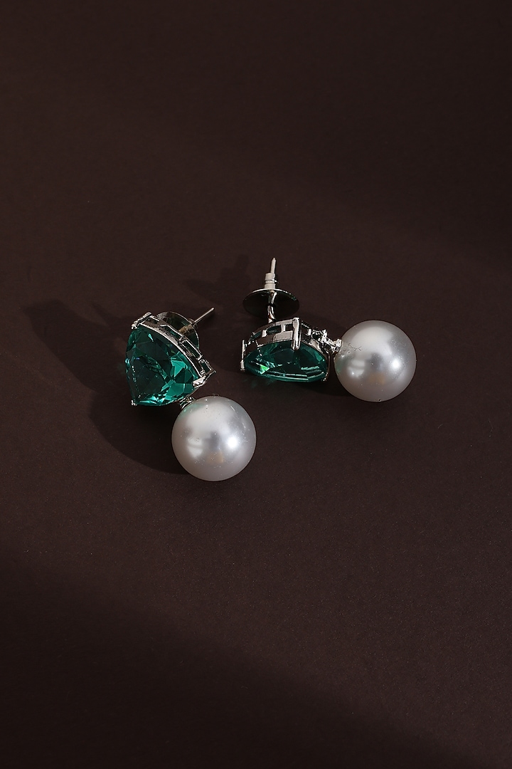 Black Rhodium Finish Green Zircon Stud Earrings by Swabhimann Jewellery at Pernia's Pop Up Shop