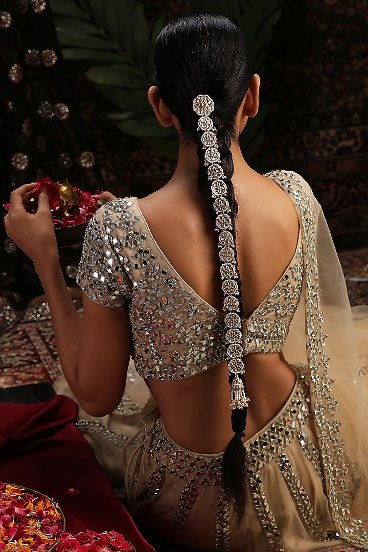 Gold Finish Kundan Polki Handcrafted Braid Pin by Swabhimann Jewellery at Pernia's Pop Up Shop