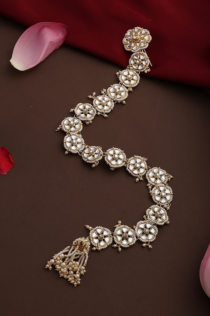 Gold Finish Kundan Polki Handcrafted Braid Pin by Swabhimann Jewellery at Pernia's Pop Up Shop