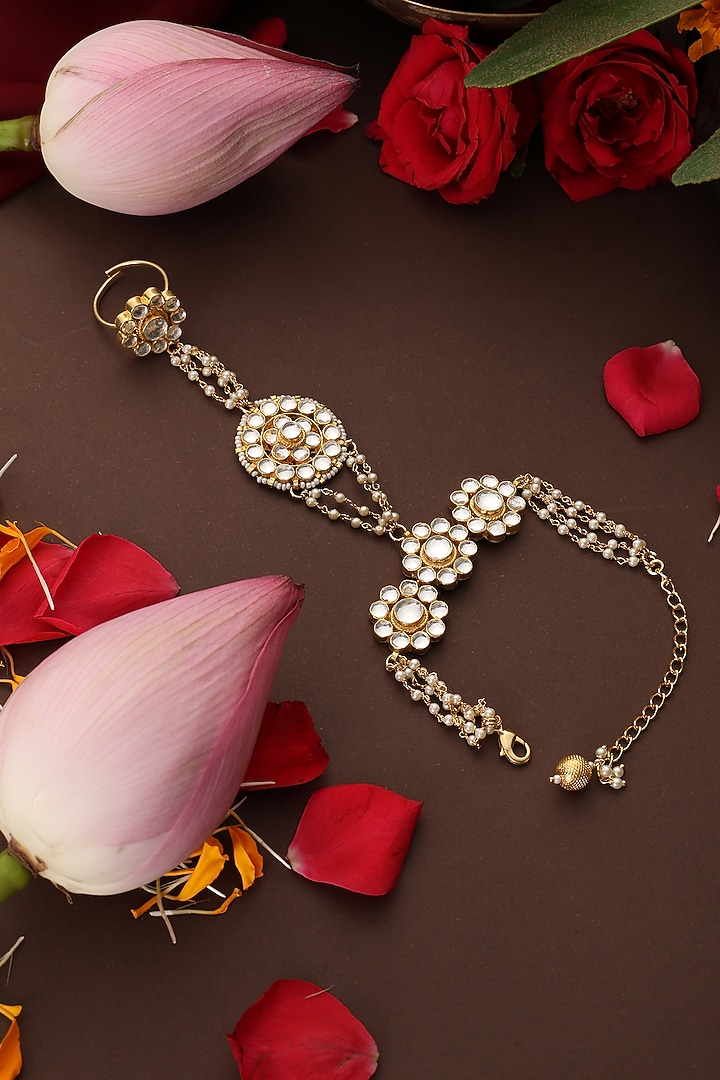 Gold Finish Kundan Polki Handcrafted Haathphool by Swabhimann Jewellery at Pernia's Pop Up Shop