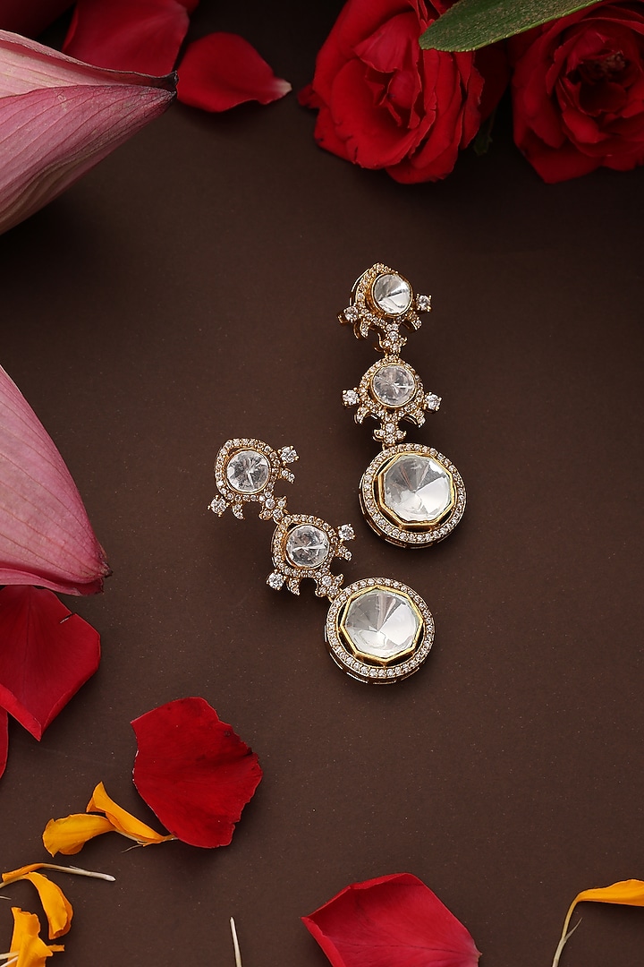 Rose Gold Finish Kundan Polki Handcrafted Dangler Earrings by Swabhimann Jewellery at Pernia's Pop Up Shop