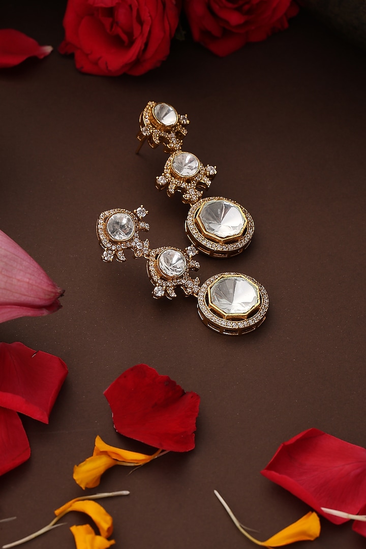 Rose Gold Finish Kundan Polki Handcrafted Dangler Earrings by Swabhimann Jewellery at Pernia's Pop Up Shop