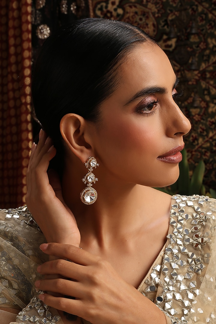 Rose Gold Finish Kundan Polki Handcrafted Dangler Earrings by Swabhimann Jewellery at Pernia's Pop Up Shop