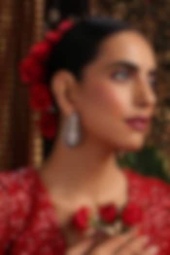 Rose Gold Finish Emerald Green Kundan Polki Handcrafted Stud Earrings by Swabhimann Jewellery at Pernia's Pop Up Shop