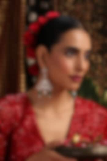 Gold Finish Green Kundan Polki Handcrafted Dangler Earrings by Swabhimann Jewellery at Pernia's Pop Up Shop