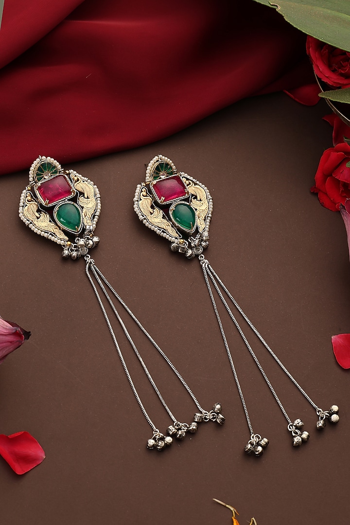 Gold Finish Multi-Colored Kundan Polki Handcrafted Dangler Earrings by Swabhimann Jewellery at Pernia's Pop Up Shop