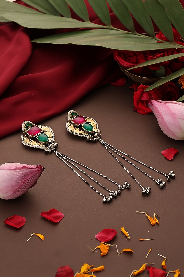 Gold Finish Multi-Colored Kundan Polki Handcrafted Dangler Earrings by Swabhimann Jewellery at Pernia's Pop Up Shop