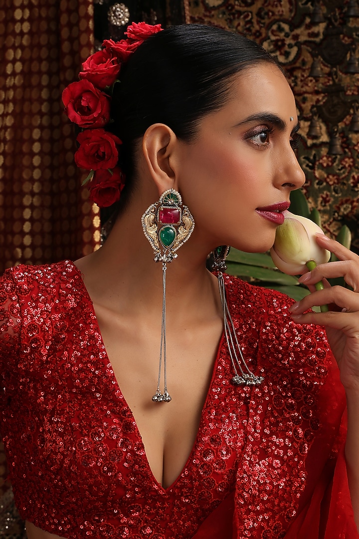 Gold Finish Multi-Colored Kundan Polki Handcrafted Dangler Earrings by Swabhimann Jewellery at Pernia's Pop Up Shop